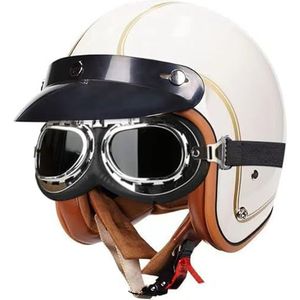 Motorhelm, Retro 3/4 Open Gezicht Motorfiets Halve Helm Met Bril En Dubbel Vizier, Voor Heren Dames Scooter Cruiser Helm ECE/DOT Goedgekeurd Voor Chopper Bike 7,S