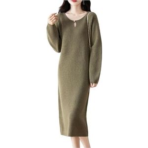 2024 Herfst Winter Trui Jurk Dames Lange Mouw Coltrui Wol Gebreide Jurk Warme Lange Kasjmier Jurken Elegante Trui Jurk for Feest(Green,XX-Large)