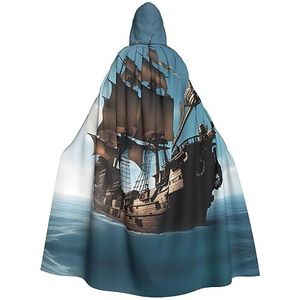 SSIMOO Cool piratenschip volwassen mantel met capuchon, vreselijke spookfeestmantel, geschikt voor Halloween en themafeesten
