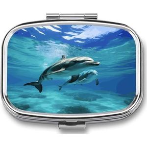 Marine Dolphin Pillendoos Pil Organizer Pil Case 2 Compartiment Geneeskunde Pil Organizer Kleine Pil Case Pil Container Pillenhouder Leuke Pillendoos Mini Pillendoosje