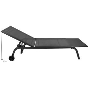 VCM Sonlas Tuinbed, oprolbaar, rugleuning, verstelbaar, wielen, strandstoel, dak, 190 x 58 cm, kleur Sonlas zwart