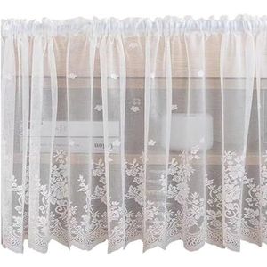 Wit borduurwerk bloemenkant kort gordijn, romantisch café net staafzak klein raambehandeling for keuken badkamer raamgordijn (kleur: wit,(W x H 400x100cm)