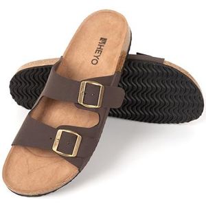 HEYO Sandalen voor dames en heren, comfortabele pantoffels, uniseks, kurk, badslippers met verstelbare riempjes, bruin, 41 EU