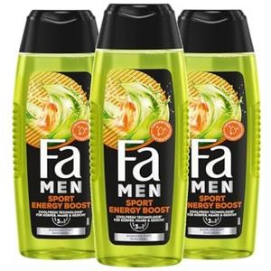 Fa MEN Sport Double Power, Power Boost Body & Hair (3 x 250 ml) 3-in-1 formule voor lichaam, haar en gezicht, activeer je lichaam, geest en zintuigen met de verfrissende geur van Guarana & ginseng