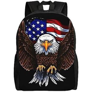 OUSIKA Usa Vlag Patriottische Eagle Rugzak Casual Reizen Dagrugzakken Lichtgewicht Laptop Tassen Camping Tas Voor Vrouwen Mannen, Zwart, One Size, Reizen Rugzakken