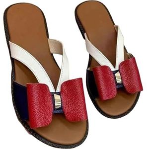 Gyios slippers Shoes Female Summer Bowknot Women's Slippers Casual Sandals Outdoor Beach Shoes Retro Ladies Flat Slippers-red-38