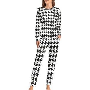 Houndstooth Patroon Grappige Pyjama Set Voor Vrouwen Met Lange Broek Zachte Loungewear Pj Set Nachtkleding