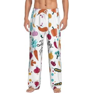 Gezond voedsel mannen lange lounge wear broek nachtkleding pyjama bodems nachtkleding met zakken en trekkoord, Wit, S