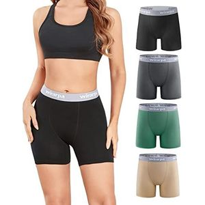wirarpa Boxershort voor dames, katoen, briefs voor onder jurk, voor fietsen, lange onderbroek, zomer, verpakking met 4 stuks, veelkleurig A6, M