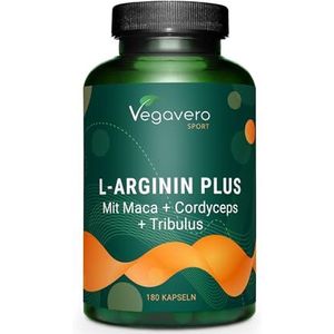 Vegavero L-ARGININE Plus | 180 capsules | L-Arginine Basis met Maca, Cordyceps, Tribulus, Zink | BOOSTER voor actieve mannen | Hoge dosering | VEGAN & zonder toevoegingen