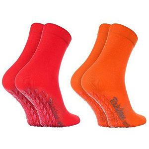 Rainbow Socks - Man Vrouw Kleurrijke Katoenen Anti-slip Sokken ABS - 2 Paars - Oranje Rood - Maat 36-38