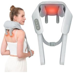 Nekmassageapparaat, schouder- en rugmassage met verwarming, Shiatsu massageapparaat, draadloos, elektrisch massageapparaat met USB-opladen, met 2 modi, 3 intensiteit, voor thuis en op kantoor