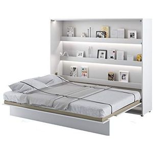 Kastbed Bed Concept, wandklapbed met lattenbodem, V-bed, wandbed, bedkast, kast met geïntegreerd klapbed, functioneel bed (BC-14, 160 x 200 cm, wit/wit hoogglans, horizontaal)