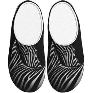 EdWal Zwart & Wit Zebraprint Winter Warme Slippers Indoor Anti-slip Pluche Slippers Ontspannen Thuis voor Vrouwen Mannen, Zwart, 37.5 EU