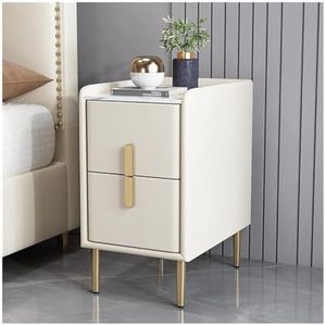 Slaapkamer Minimalistisch Klein Nachtkastje met 2 Laden en 4 Metalen Poten Luxe Houten Nachtkastje Opbergkast Gratis Installatie Slaapbank Smalle Bijzettafel, 55 * 35 * 30CM (Color : Beige)