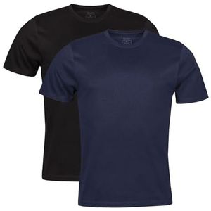Spairs Heren effen bamboe T-shirts - 2 stuks, ronde hals, zacht, ademend, labelloos, korte mouwen, bamboe en katoenmix, vele kleuren, maten S, M, L, XL, XXL, Zwart/Navy, S