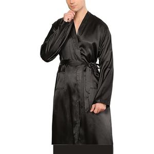 OZLCUA Satijnen badjas voor heren, satijnen badjassen, badjassen, casual nachtkleding, Zwart, L