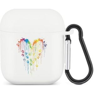 Tie Dye Kleurrijke Hond Poot Hart Leuke Case Voor AirPods 2&1 Schokbestendige Beschermende Hoofdtelefoon Gevallen Cover Met Sleutelhanger Voor Mannen Vrouwen