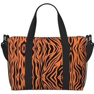 XTYGETY Tijger Strepen Oranje Patroon Rits Tote Tassen Voor Vrouwen Ruime Reistas Voor Weekend Getaways Duffle Bag Voor Mannen, Zwart, Eén maat