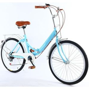 24 inch Dames Stadsfiets, Fiets Stadsfiets Vouwfiets Volwassenen Tieners voor Vouwfiets, 7 Versnellingen Vouwfiets voor Sport Buiten Fietsen Pendelen Kamperen Blue