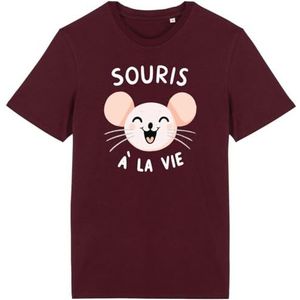 T-shirt met muis tot het leven, voor heren, bedrukt in Frankrijk, 100% biologisch katoen, cadeau voor verjaardagsdieren, origineel grappig, Bordeaux, L