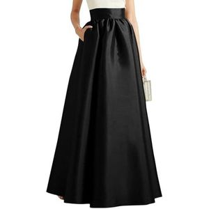 TEidea Satijnen rok dames herfst zijden maxi-jurk hoge taille A-lijn snit vintage elegantie casual tuniek stijl, Zwart, L