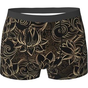 ZJYAGZX Boho-boxershort met gouden lotusbloemenprint voor heren, comfortabele onderbroek, ademend, vochtafvoerend, Zwart, S
