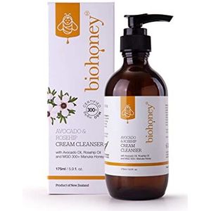 Manuka-honing gezichtsreiniger, natuurlijke reiniging met avocado-olie en rozenbotteloliereiniger, zacht en hydraterend, zonder parabenen en siliconen, voor de gevoelige en droge huid, natuurlijke