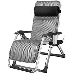 GEIRONV Vouwbare dekstoel, buitentuin camping tuin ligstoelen met bijzettafeltje bekerhouder Fauteuils (Color : Black+grey cushion)