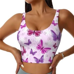 Roze Vlinder Print Casual Wear Vrouwen Sport Vest Yoga Vest Workout Vest Voor Vrouwen Lichtgewicht Trendy, Zwart, S