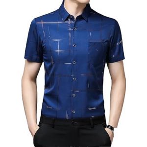 Dvbfufv Mannen Business Casual Korte Mouwen Shirt Anti-Rimpel Jurk Shirts Tops, Donkerblauw, S