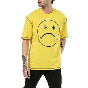 T-shirt voor heren, oversized, korte mouwen, katoen, ronde hals, streetstyle, geel, XXL