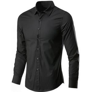 Xnihocha Overhemd voor heren, omgeslagen kraag, shirt met lange mouwen, voor business, kantoor, bruiloft, feest, casual, Zwart, M