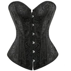 DUNSBY Korsetten voor dames, korsetten met bandjes, zwart, overbuste korset, plus size, gebloemd, jacquard korset, rits, top, steampunk, korsetten top voor vrouwen, 8075 Zwart, L