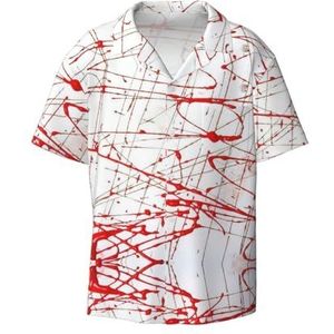YJxoZH Rode Verf Art Print Heren Jurk Shirts Casual Button Down Korte Mouw Zomer Strand Shirt Vakantie Shirts, Zwart, L