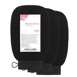 Fatima's Garden Exfoliërende Kessa Handschoenen - Natuurlijke Spa Scrubbers, Zwart (3 Handschoenen)