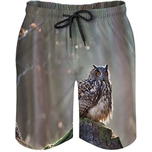 Eurasian Eagle Owl Zwembroek voor heren, bedrukte boardshorts, strandshorts, badmode, badpakken met zakken, S