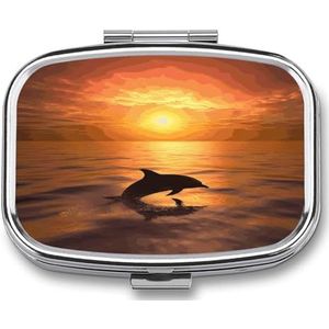 Dolfijn en zonsondergang pillendoosje pillenhouder pillendoosje 2 compartimenten medicijn pillenorganisator kleine pillendoos pillenhouder schattige pillendoos mini pillendoosje