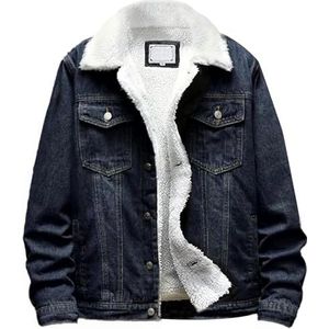 YoKima Heren Revers Sherpa Fleece Gevoerde Thicken Denim Jean Trucker Jassen(Indigo,X-Large)
