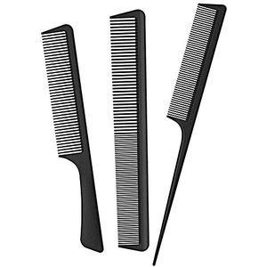 JeoPoom Staartkam met staart, antistatisch, 3 stuks, professionele kam van koolstofvezel, voor salon, kapsel, 1-zwart