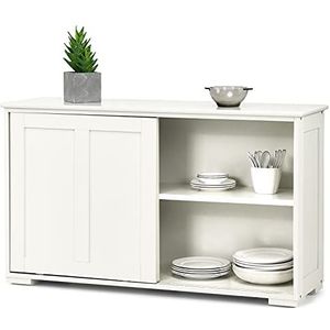 Graffy Keukendressoir, opbergbuffetkast met 2 schuifdeuren en verstelbare plank, houten buffettafel voor stapel of zij-aan-zij gebruik, voor woonkamer, entree, 42"" x 13"" x 24,5"" (antiek wit)