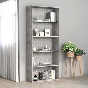 CBLDF 5-Tier Boekenkast Beton Grijs 80x30x189 cm Engineered Hout