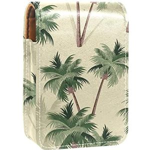 Tropische palmbomen patroon retro lipgloss houder lippenstift case draagbare mini lippenstift opbergdoos reizen lippenstift organizer case met spiegel voor vrouwen, Meerkleurig, 9.5x2x7 cm/3.7x0.8x2.7 in