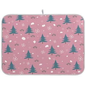 Kerstboom Sneeuw Roze Schotel Droogrek Matt Keuken Pads Voor Teller Afdruiprek Pads Hittebestendige Mat 16 x 18 Inch