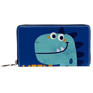 Vrouwen Zip Rond Portemonnee en Telefoon Clutch, Dinosaurus Blauw Dier, Reistas Lederen Clutch Bag Kaarthouder Organizer Polsbandjes Portefeuilles, Meerkleurig, 8.07x1x4.53 in