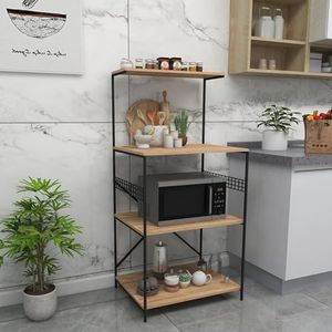 [en.casa] Keukenkast Botkyrka open kast staand rek keukenrek 124x60x46 cm kruidenrek met metalen frame zwart en houtkleurig