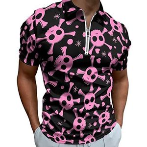 Roze Schedel Half Zip-up Polo Shirts Voor Mannen Slim Fit Korte Mouw T-shirt Sneldrogende Golf Tops Tees 4XL