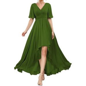 HPPEE Flutter Mouw V-hals Bruidsmeisjesjurken voor Vrouwen Geplooide A-lijn Chiffon Formele Avondjurk, Olijfgroen, 32