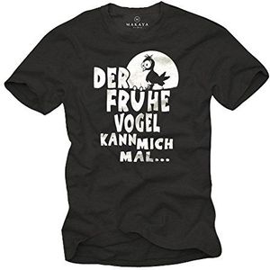 MAKAYA Grappige T Shirts Voor Mannen - De Vroege Vogel Zuigt Text in Het Duits Zwart XXXXXL