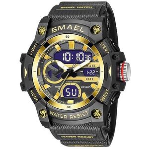 Heren sporthorloge Multi Dial Analoge Quartz Horloges, 5 ATM Waterdichte Multifunctionele Polshorloge, Militaire Led Backlight Analoge Horloges, Zwart Goud